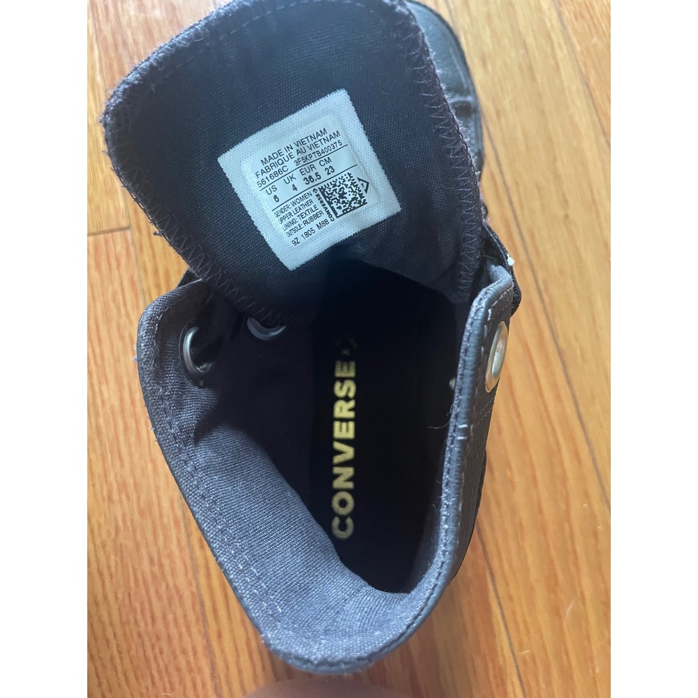 Converse Chuck Taylor All Star Gray Leather Velvet Ribbon High Top Shoes - Picture 3 of 10